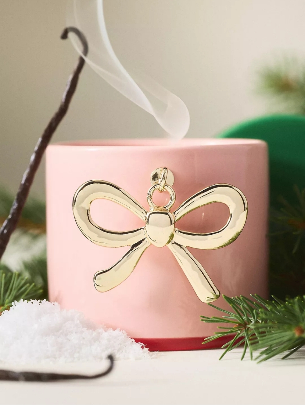 Anthropologie Bow Charm Woody Vanilla Bean & Balsam Ceramic Candle